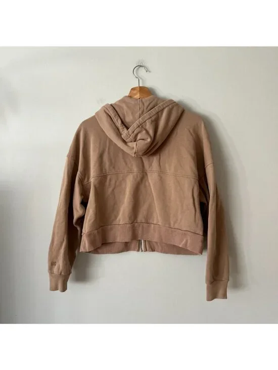 Everlane Organic Cotton Cropped Zip Up Hooded Sweatshirt Tan Women's Size Small - Picture 6 of 8